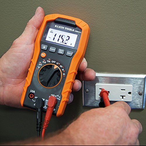 Klein Tools MM400 Multimeter, Digital Auto Ranging, AC/DC Voltage, Current, Capacitance, Frequency, Duty-Cycle, Diode, Continuity, Temp 600V