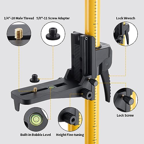 Firecore 12 Ft./3.7M Professional Laser Level Pole with Tripod and 1/4-Inch by 20-Inch Laser Mount for Rotary and Line Lasers, Adjustable Telescoping Laser Pole with 5/8"-11 Threaded Adapter-FLP370C