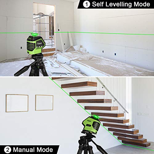 Huepar Self-Leveling Green Laser Level Cross Line with 2 Plumb Dots Laser Tool -360-Degree Horizontal Line Plus Large Fan Angle of Vertical Beam with Up & Down Points -Magnetic Pivoting Base 621CG