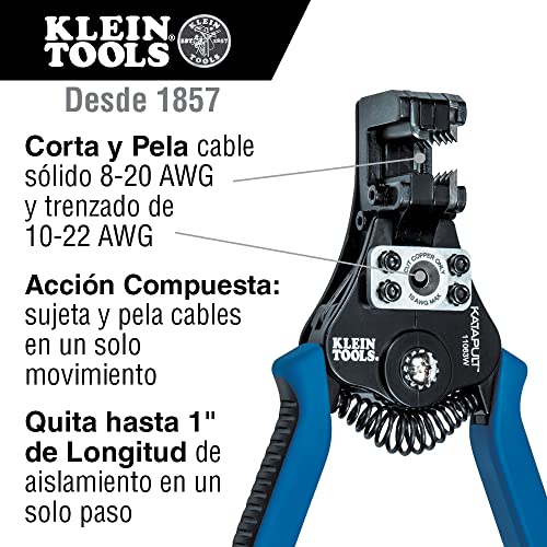 Klein Tools 11063W Wire Cutter / Wire Stripper, Heavy Duty Automatic Wire Stripper Tool for 8-20 AWG Solid and 10-22 AWG Stranded Electrical Wire