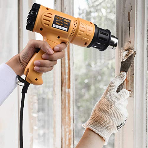 SEEKONE Heat Gun 1800W 122℉~1202℉（50℃- 650℃）Fast Heating Heavy Duty Hot Air Gun Kit Variable Temperature Control Overload Protection with 4 Nozzles for Crafts, Shrinking PVC, Stripping Paint(5.2FT)