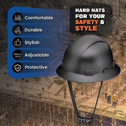 ACERPAL Full Brim OSHA ANSI Construction Hard Hat Work Approved Safety Helmet, Classic Black Carbon Fiber Custom Design, 6pt, Cascos De Construccion Hardhat for Men & Women